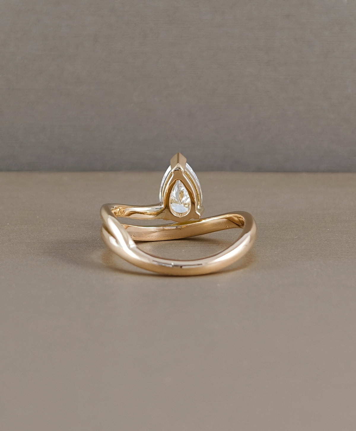 Pear  Double Curved Lab Grown Diamond  Engagement Ring in Pink Gold