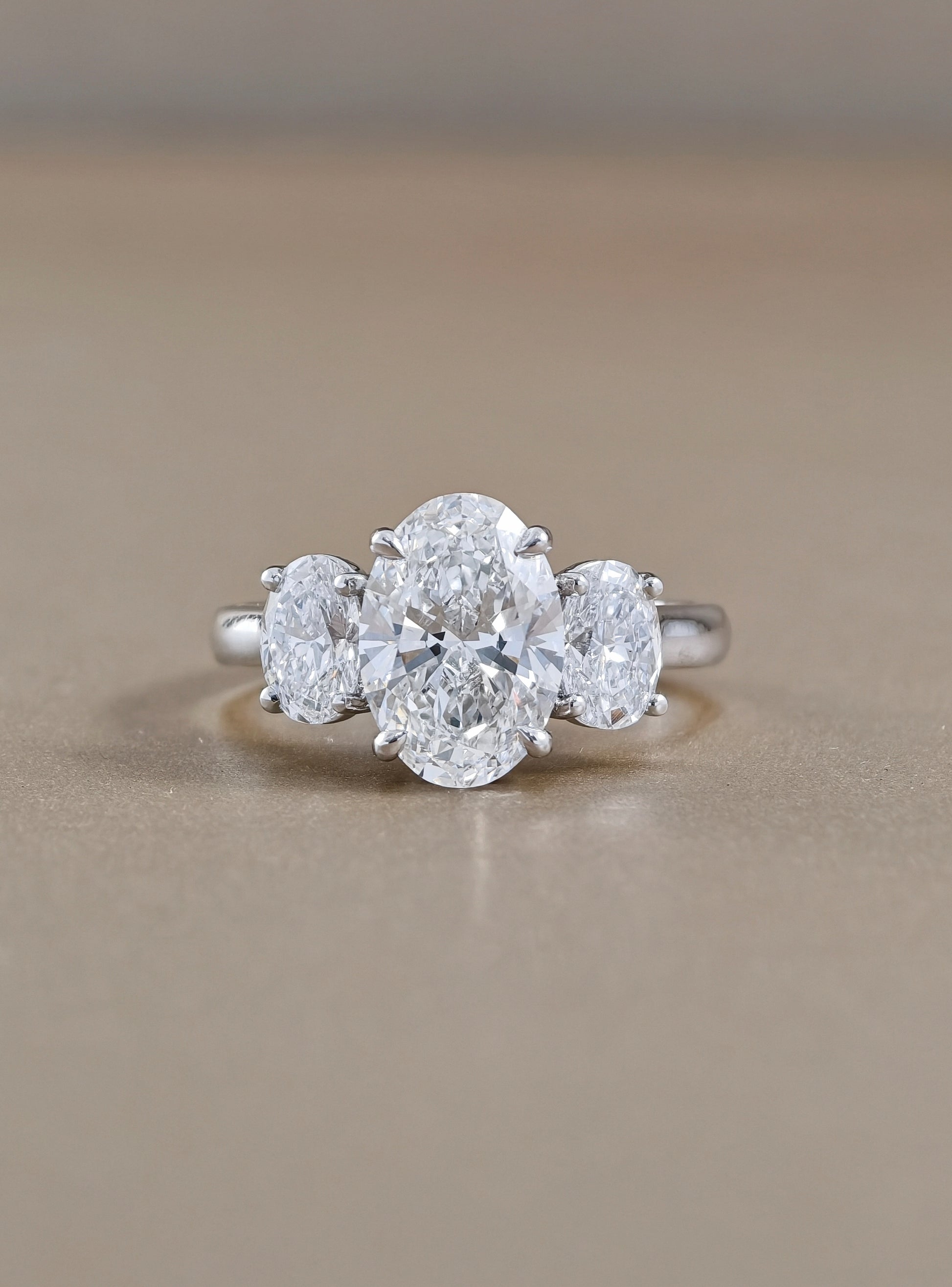 Aurelia Oval Three Stone Lab Grown Diamond Engagement Ring Sphere Diamond Bangkok