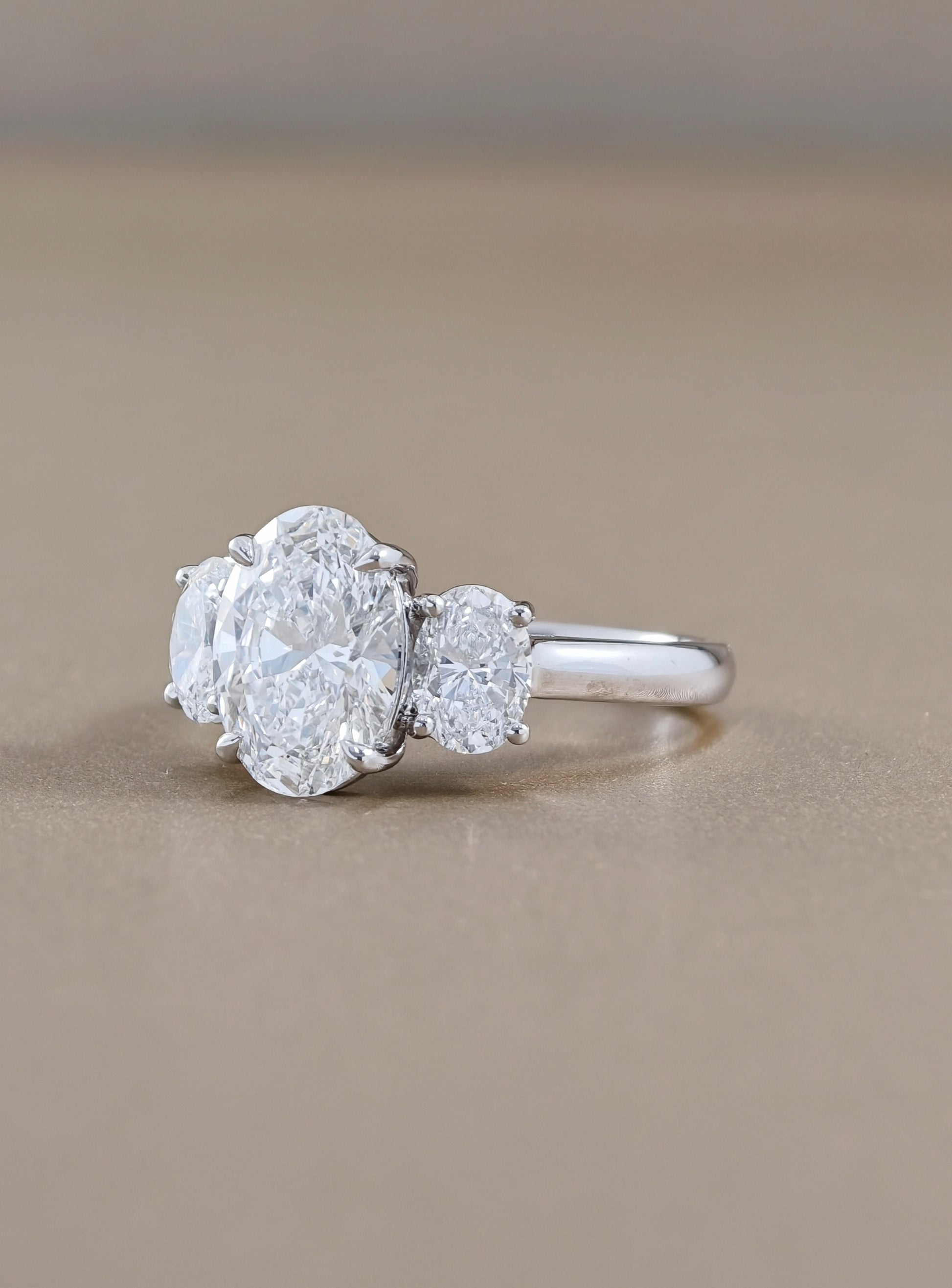 Aurelia Oval Three Stone Lab Grown Diamond Engagement Ring Sphere Diamond Bangkok