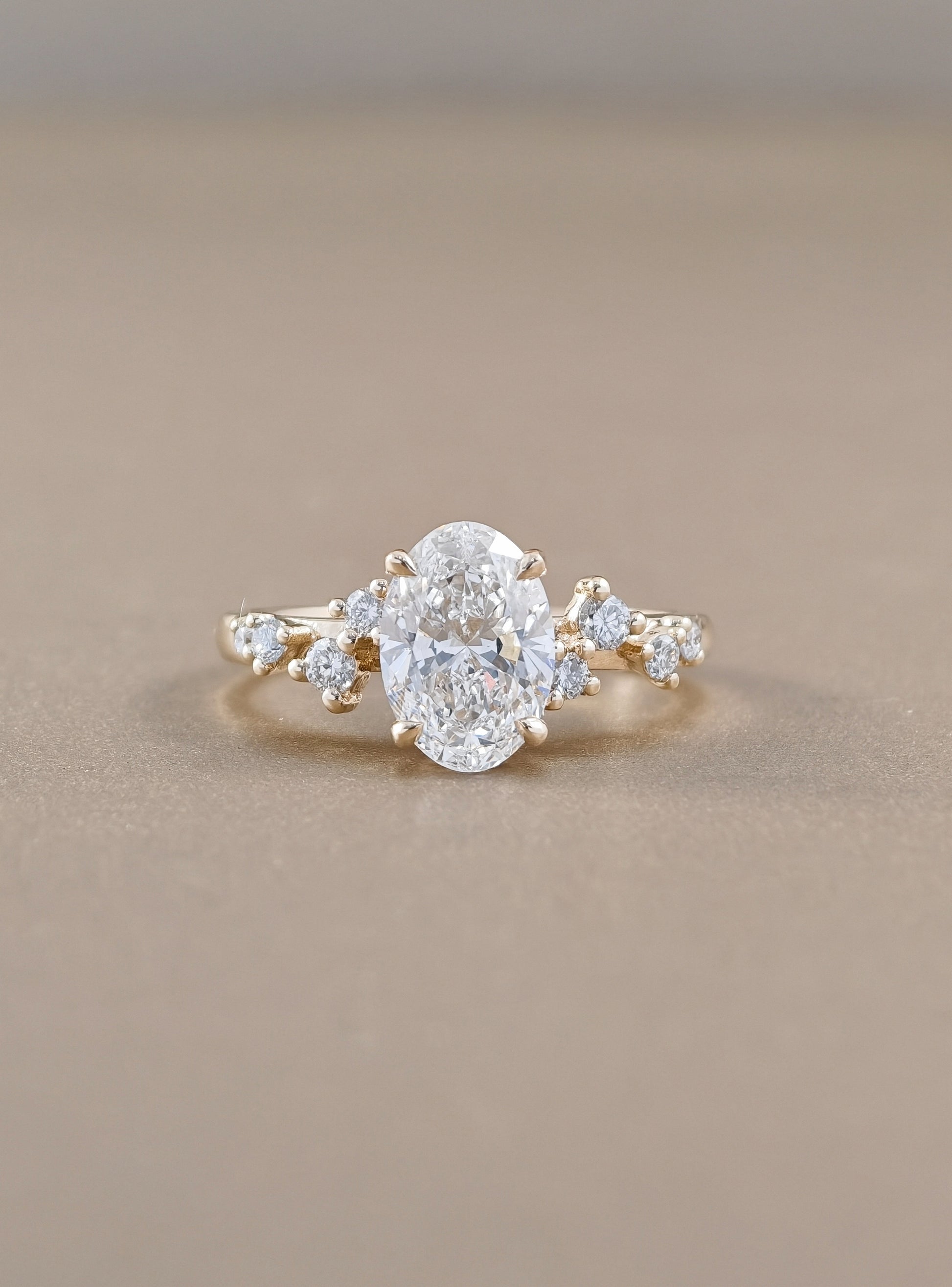 Roselle Oval Cut Side Stone Lab Grown Diamond Engagement Ring Sphere Diamond Bangkok