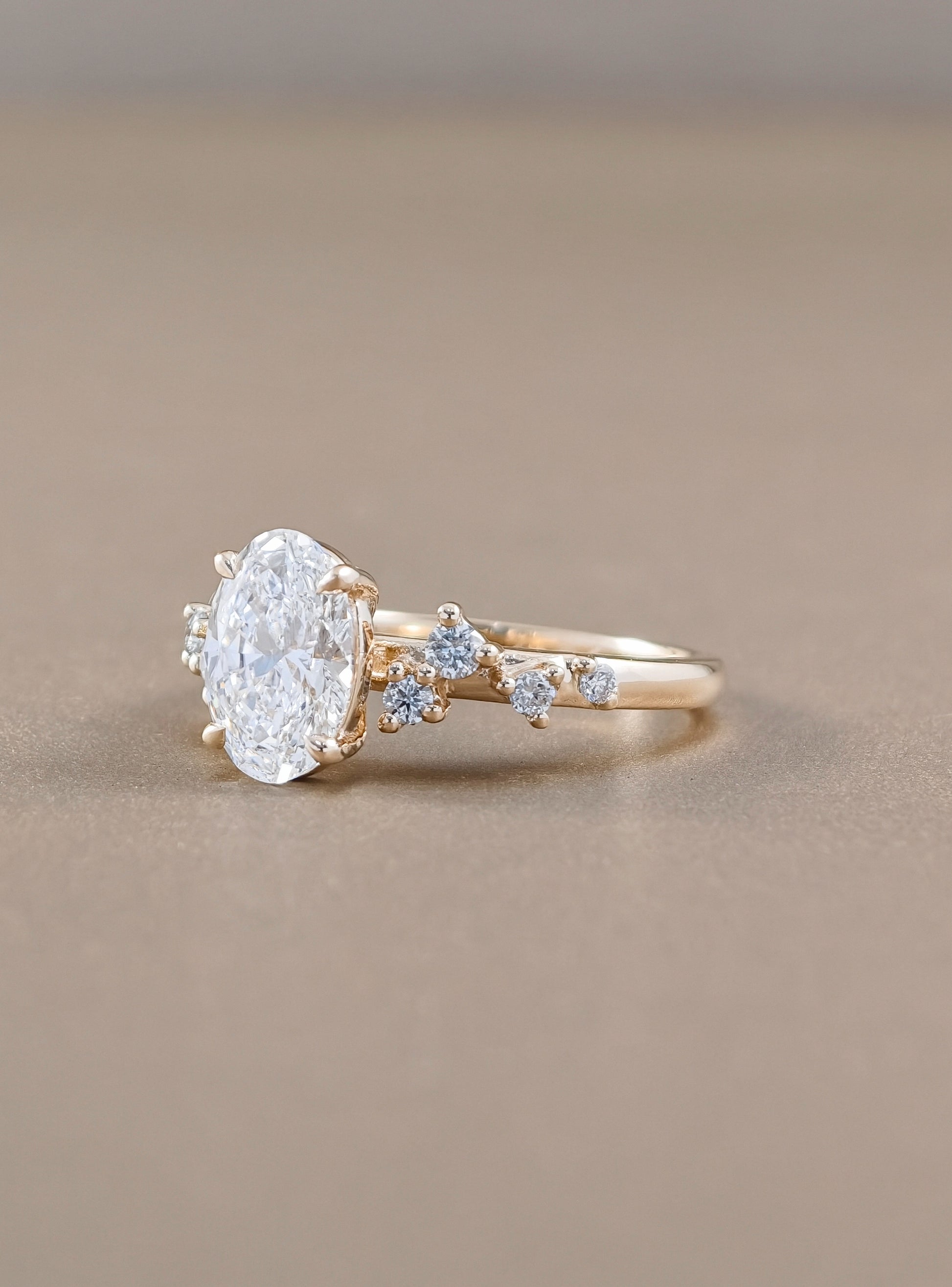 Roselle Oval Cut Side Stone Lab Grown Diamond Engagement Ring Sphere Diamond Bangkok
