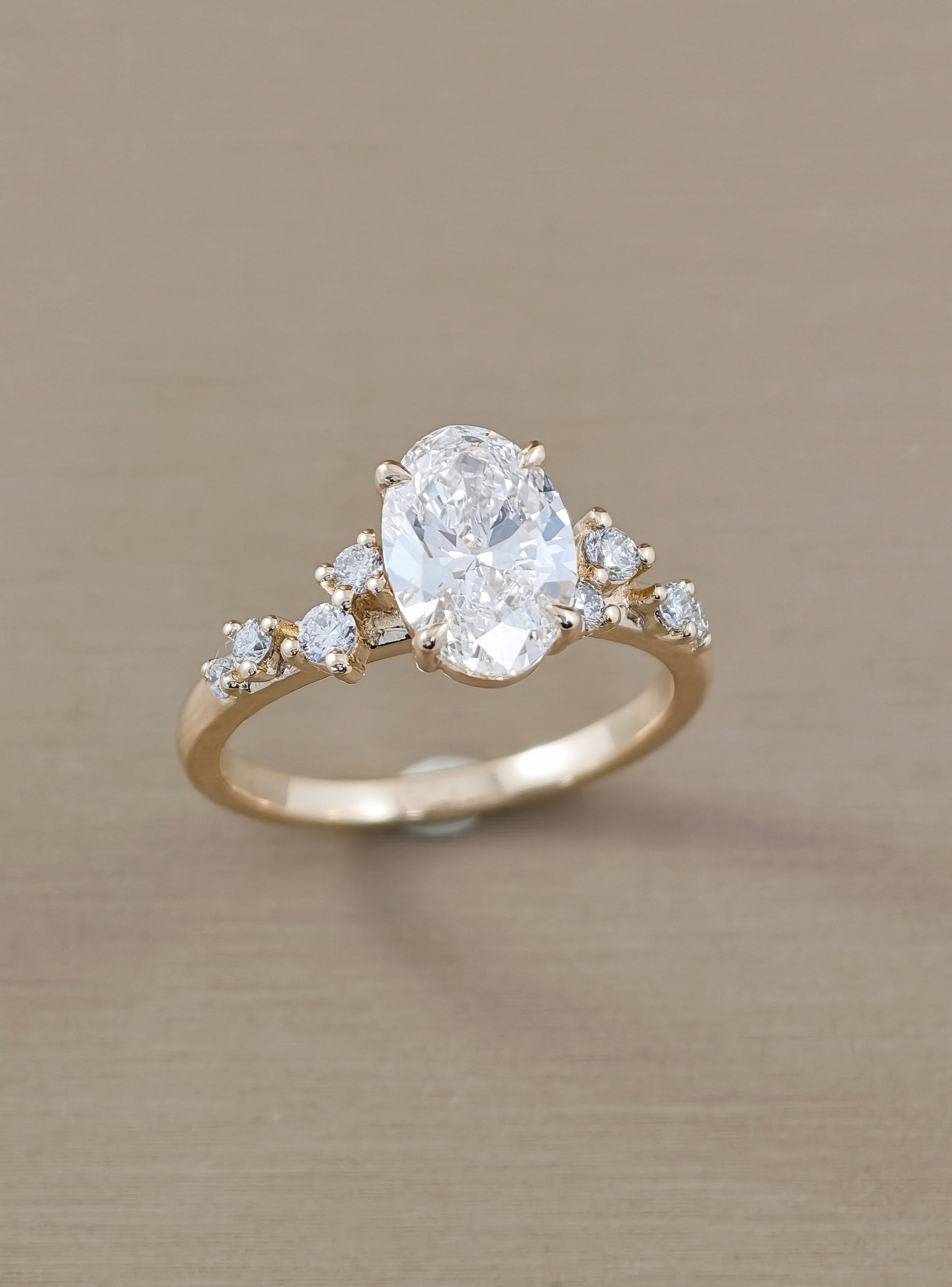 Roselle Oval Cut Side Stone Lab Grown Diamond Engagement Ring Sphere Diamond Bangkok