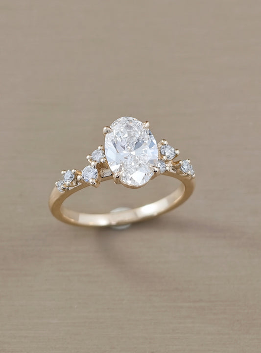 Roselle Oval Cut Side Stone Lab Grown Diamond Engagement Ring Sphere Diamond Bangkok