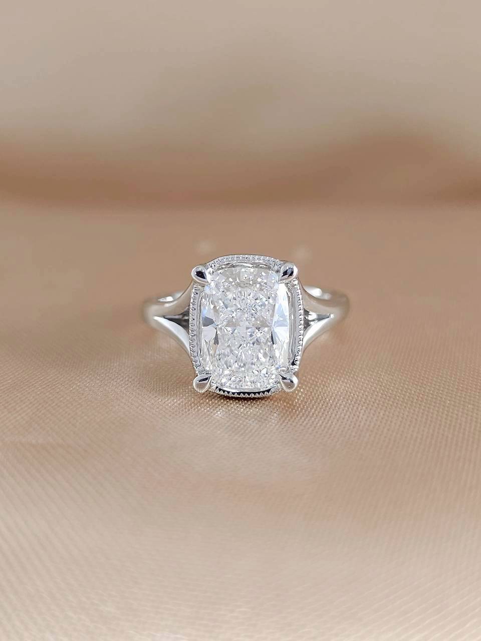 Elongated Cushion Cut Diamonds Ring