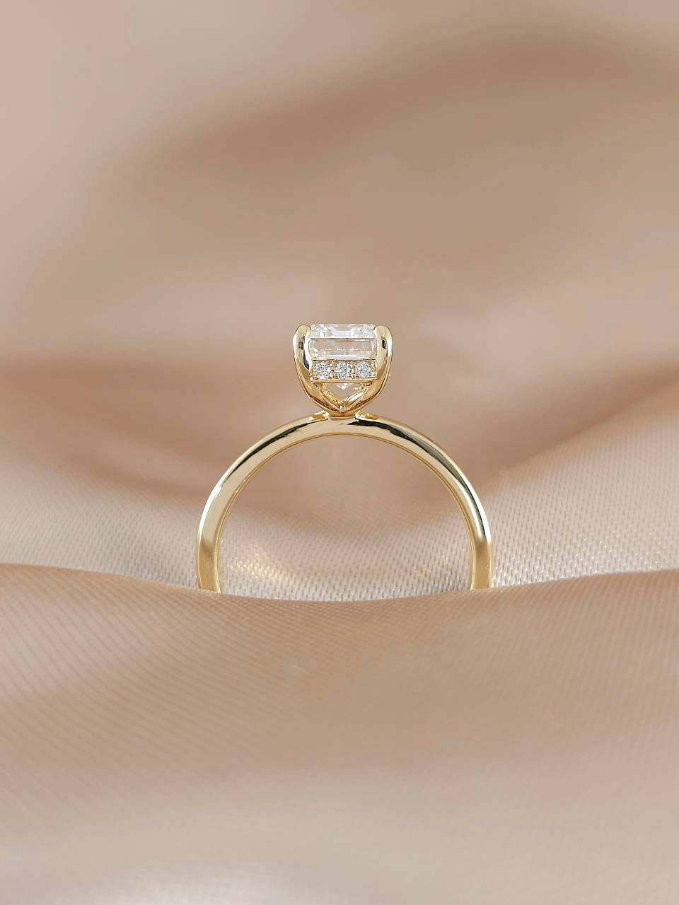 Emerald-cut Diamond Engagement Ring with Hidden Halo in 18k Yellow Gold