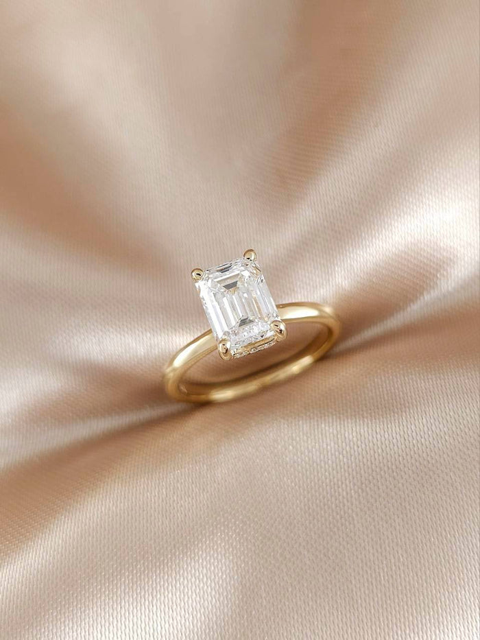 Emerald-cut Diamond Engagement Ring with Hidden Halo in 18k Yellow Gold