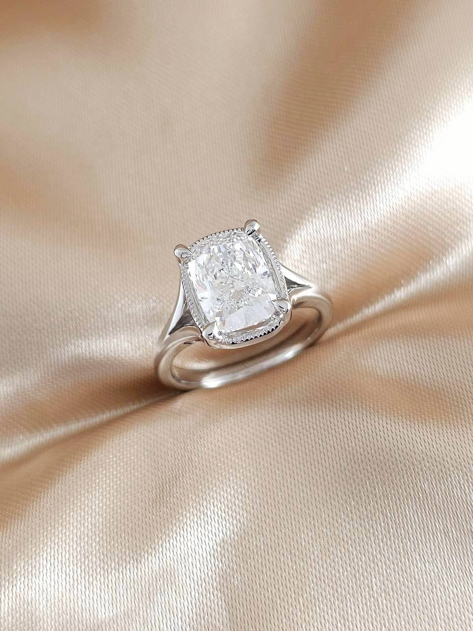 Elongated Cushion Cut Diamonds Ring
