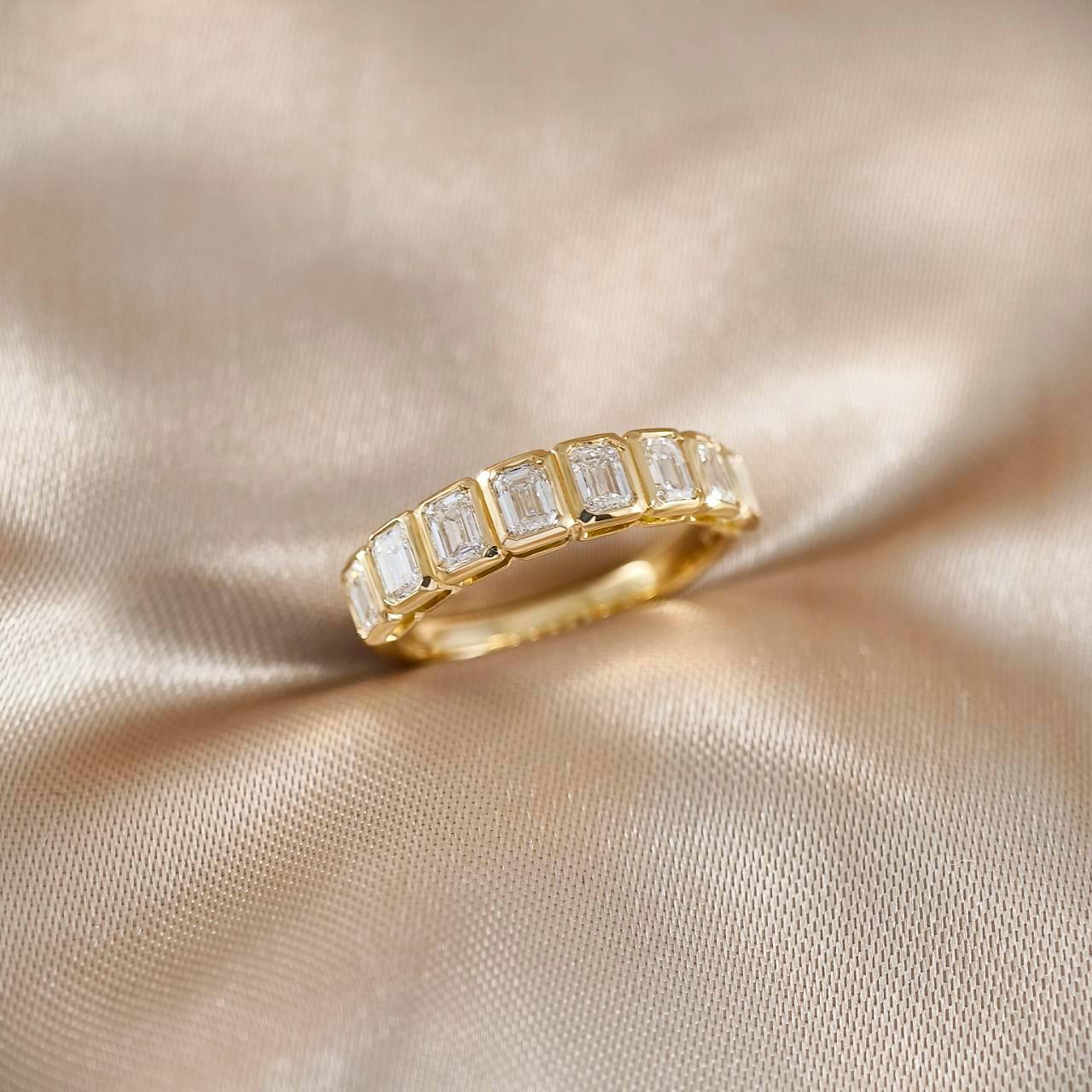 Emerald Cut Half Eternity Bezel Love Ring