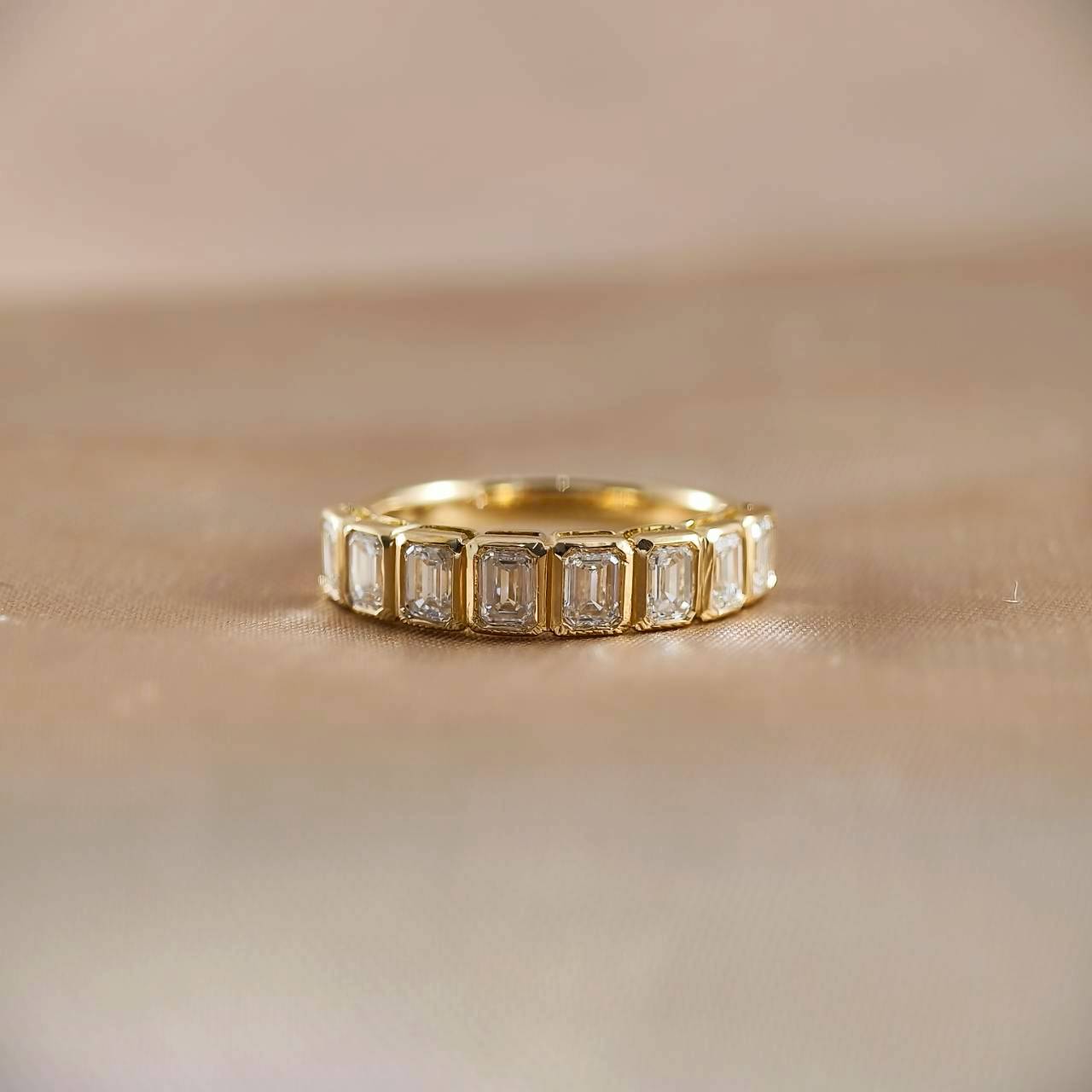 Emerald Cut Half Eternity Bezel Love Ring