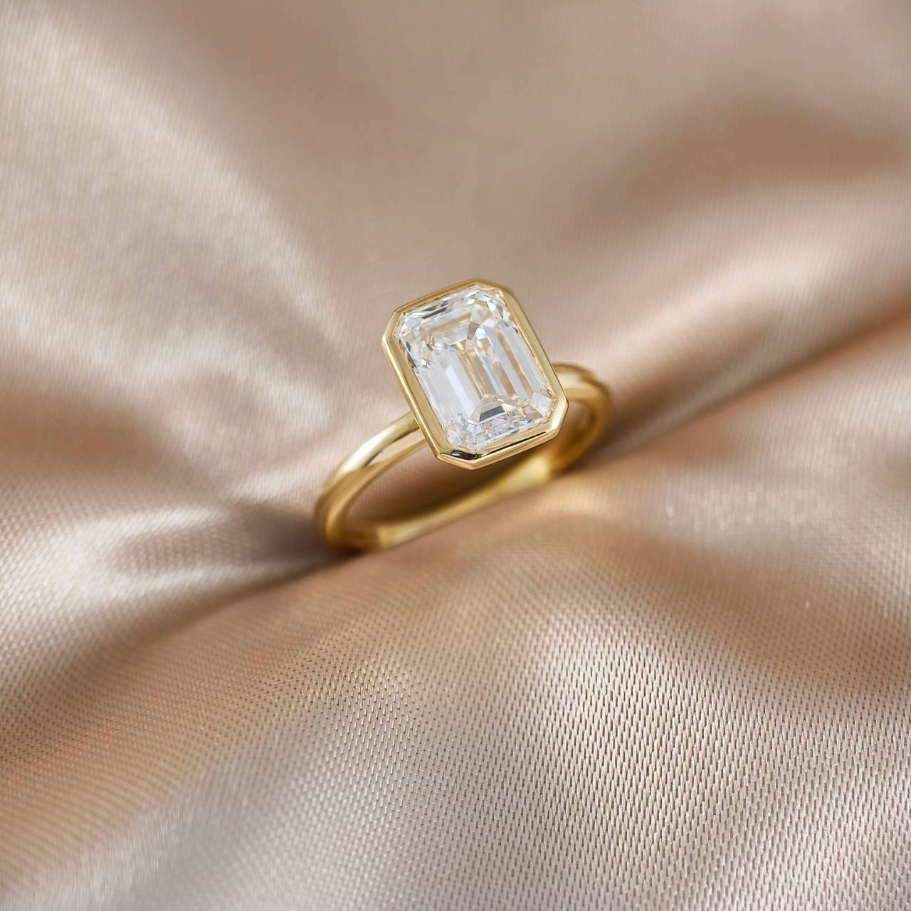 Emerald Cut Bezel Love Ring