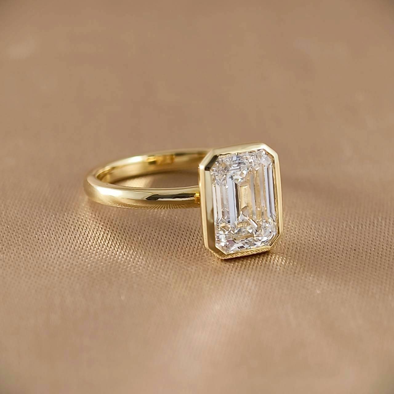 Emerald Cut Bezel Love Ring