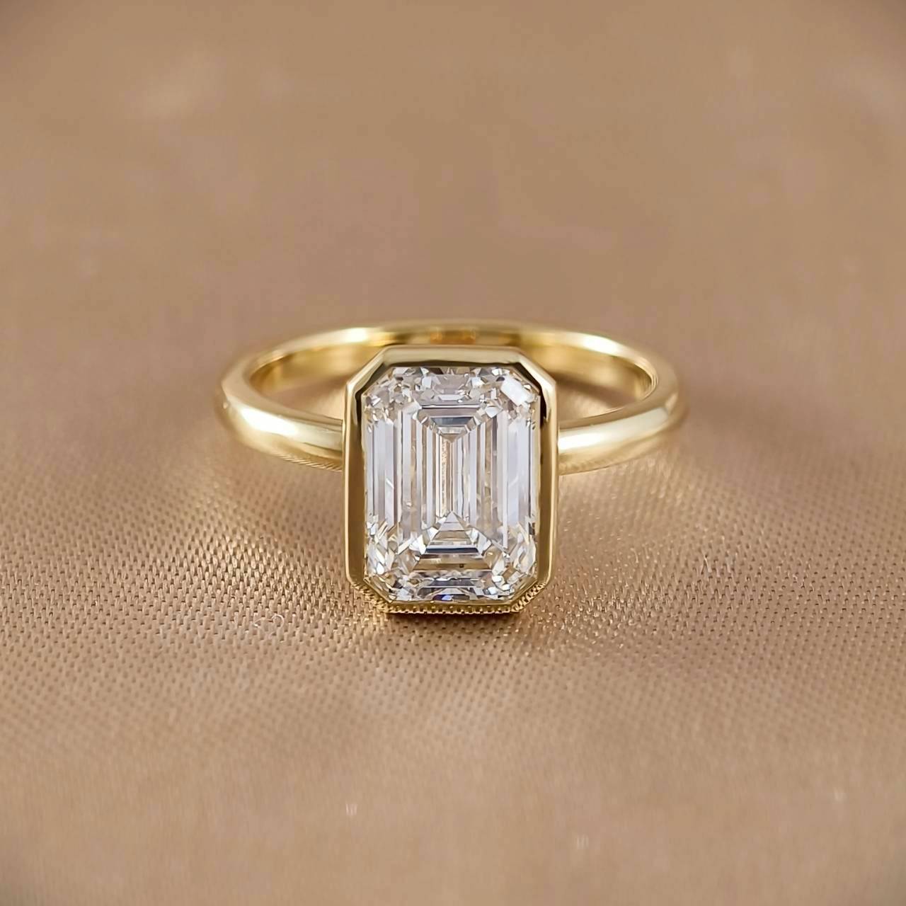 Emerald Cut Bezel Love Ring