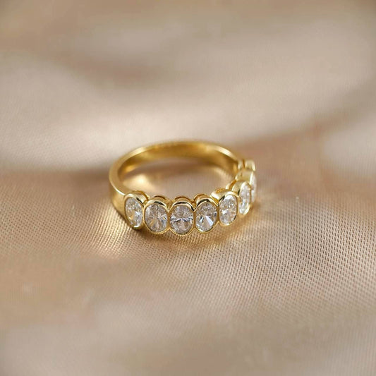 Oval Cut Half Eternity Bezel Love Ring
