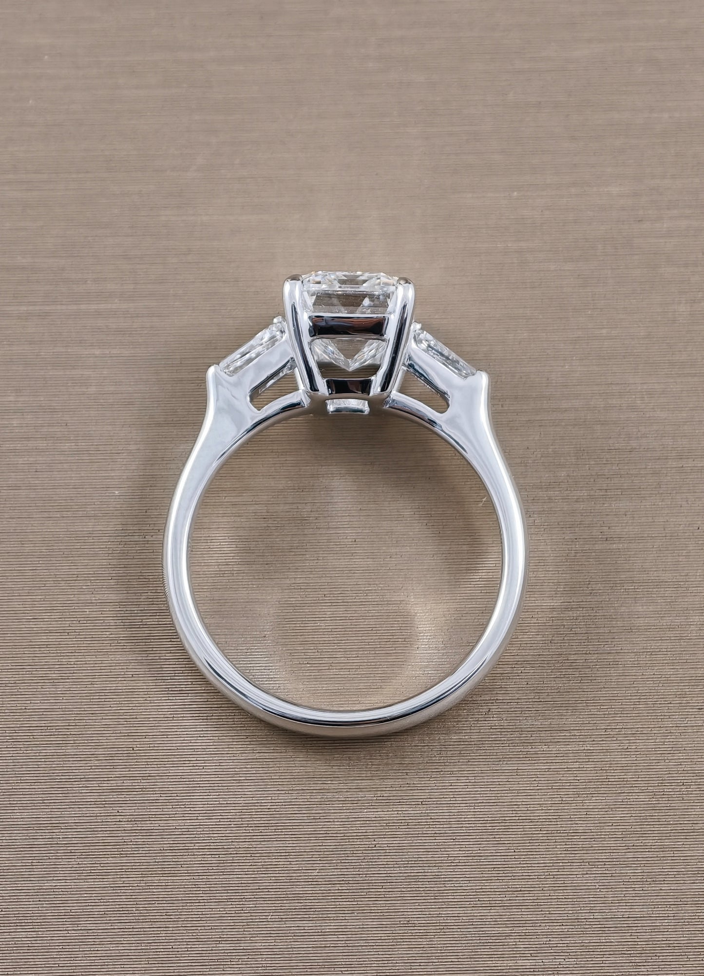 Emerald Cut Lab Grown Diamond Ring with Baguette Side Stones rear view