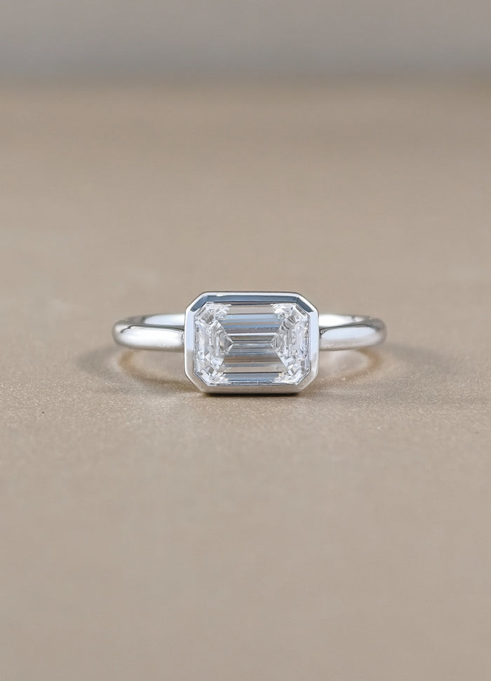 Vespera East-West Emerald Cut Lab Grown Diamond Engagement Ring | IGI Certified