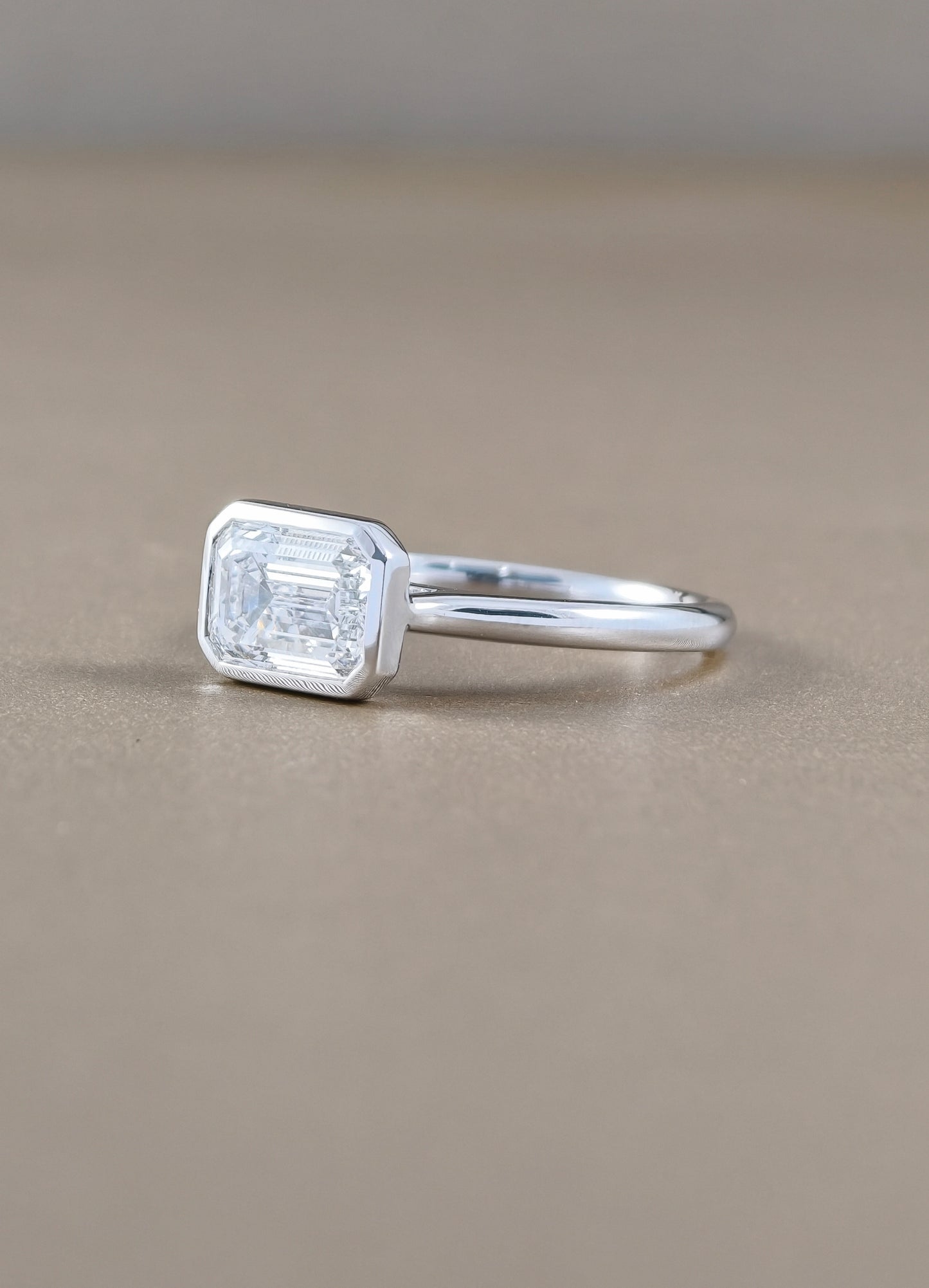 Vespera East-West Emerald Cut Lab Grown Diamond Engagement Ring | IGI Certified