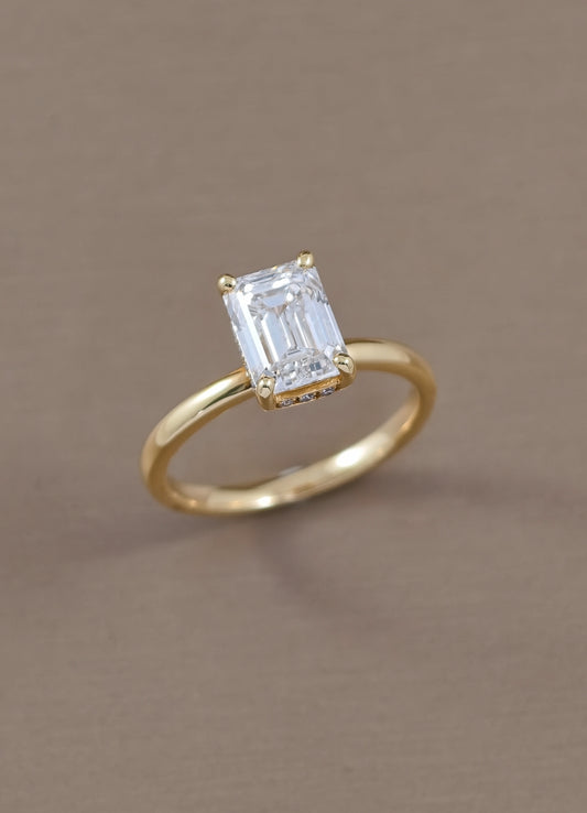 Rosalie Emerald Lab Grown Diamond Hidden Halo Solitaire Engagement Ring | IGI Certified