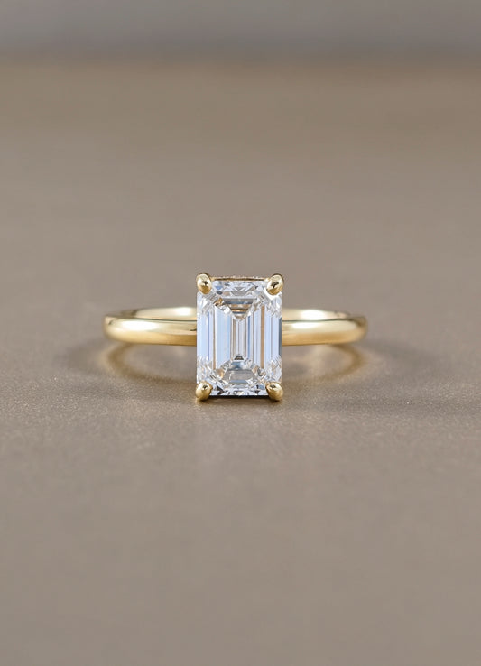 Rosalie Emerald Lab Grown Diamond Hidden Halo Solitaire Engagement Ring | IGI Certified