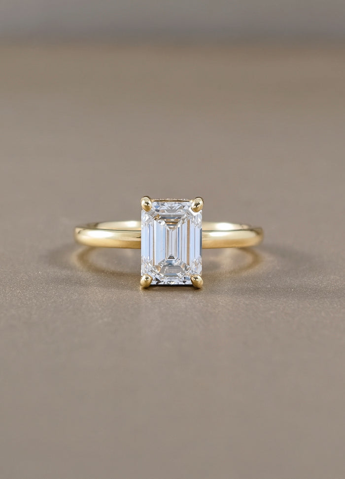 Rosalie Emerald Lab Grown Diamond Hidden Halo Solitaire Engagement Ring | IGI Certified