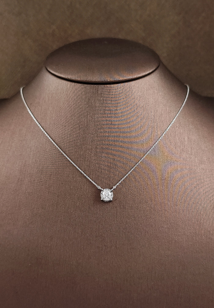 Round cut Diamond in diamond cut setting lab grown Pendant Necklace