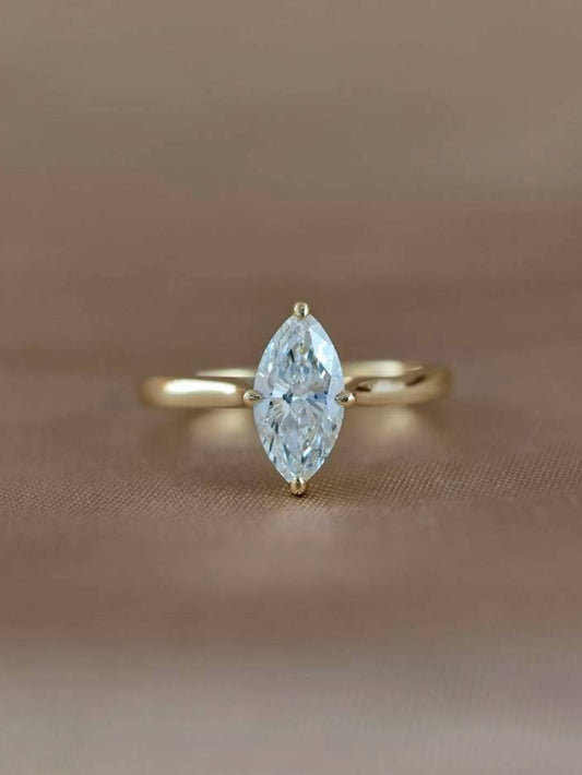 Marquise Lab Grown Diamond Engagement Ring in 18K Yellow Gold by Sphere Diamond Bangkok featuring an IGI Certified Marquise Diamond
