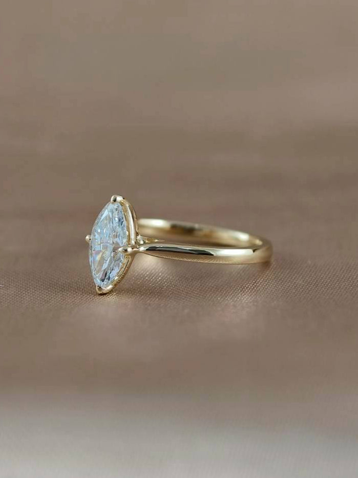 Elegant Marquise Solitaire Lab Grown Diamond Ring handcrafted in 18K Yellow Gold by Sphere Diamond Thailand