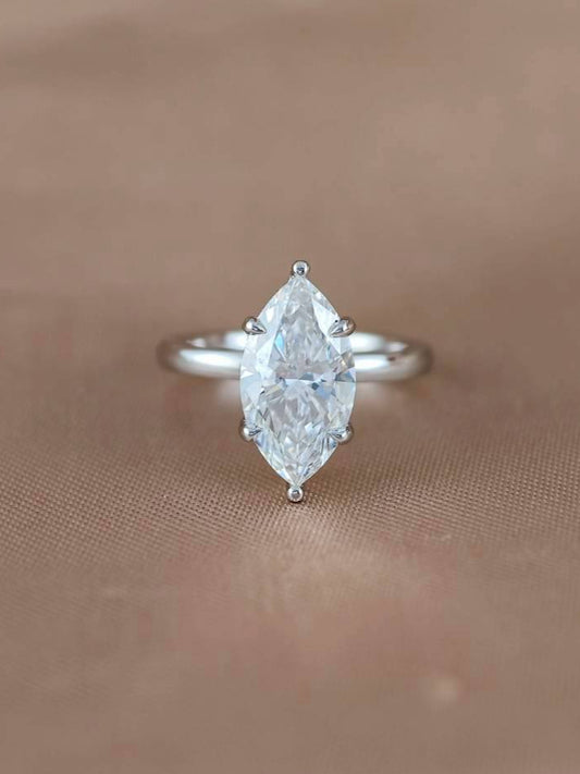 Marquise Solitaire hidden halo Lab grown diamond Ring