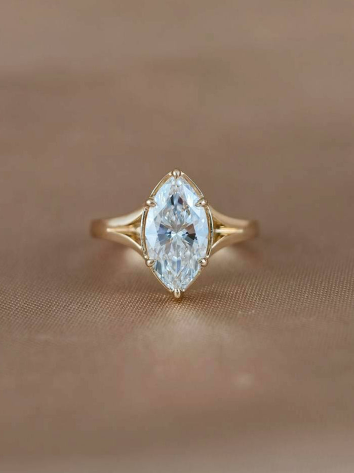 Marquise bezel prong split shank Lab Grown Diamond Engagement Ring | IGI Certified