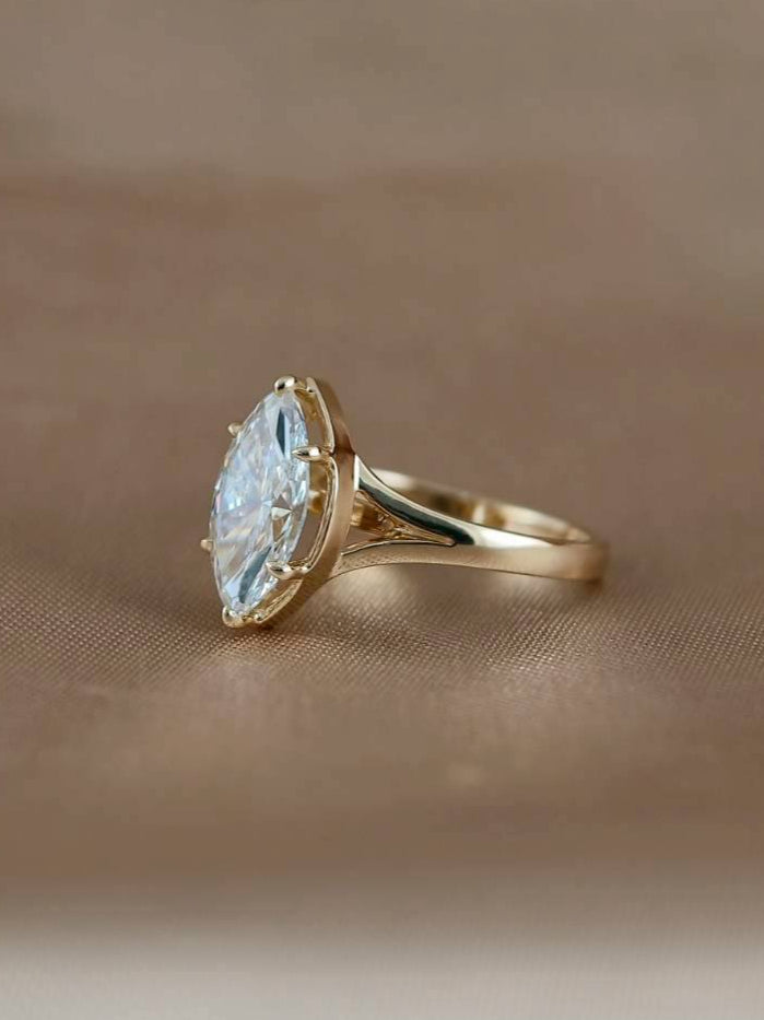 Marquise bezel prong split shank Lab Grown Diamond Engagement Ring | IGI Certified