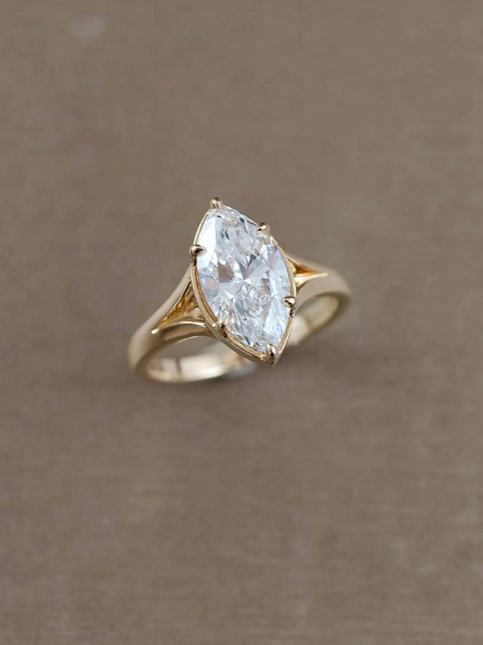 Marquise bezel prong split shank Lab Grown Diamond Engagement Ring | IGI Certified