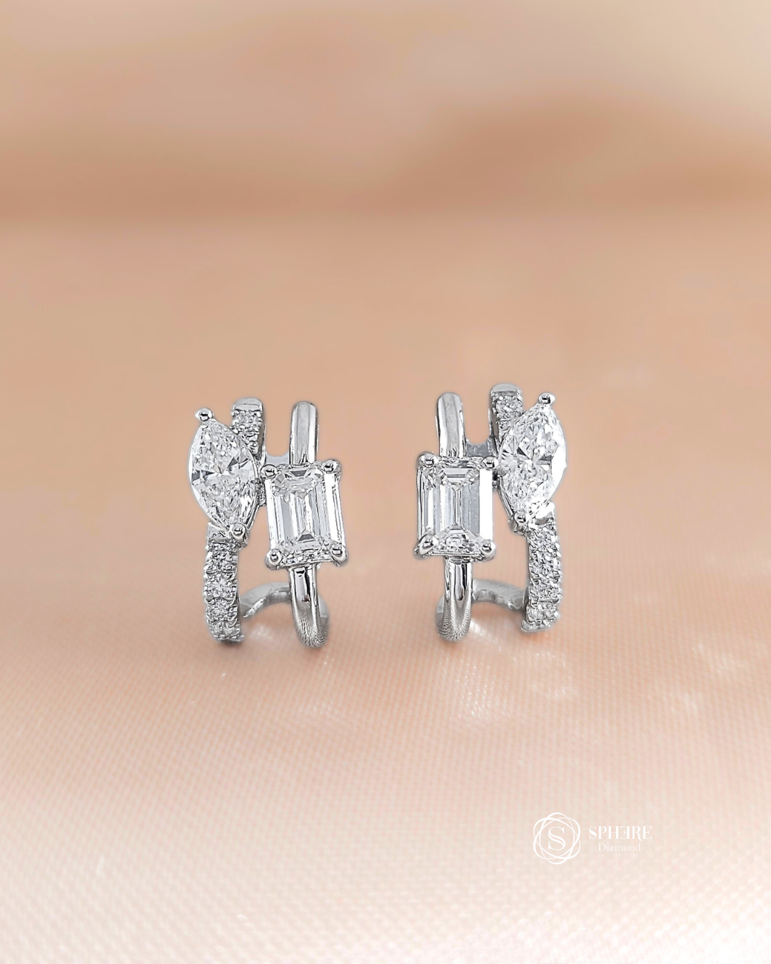 Marquise and emerald cut earring