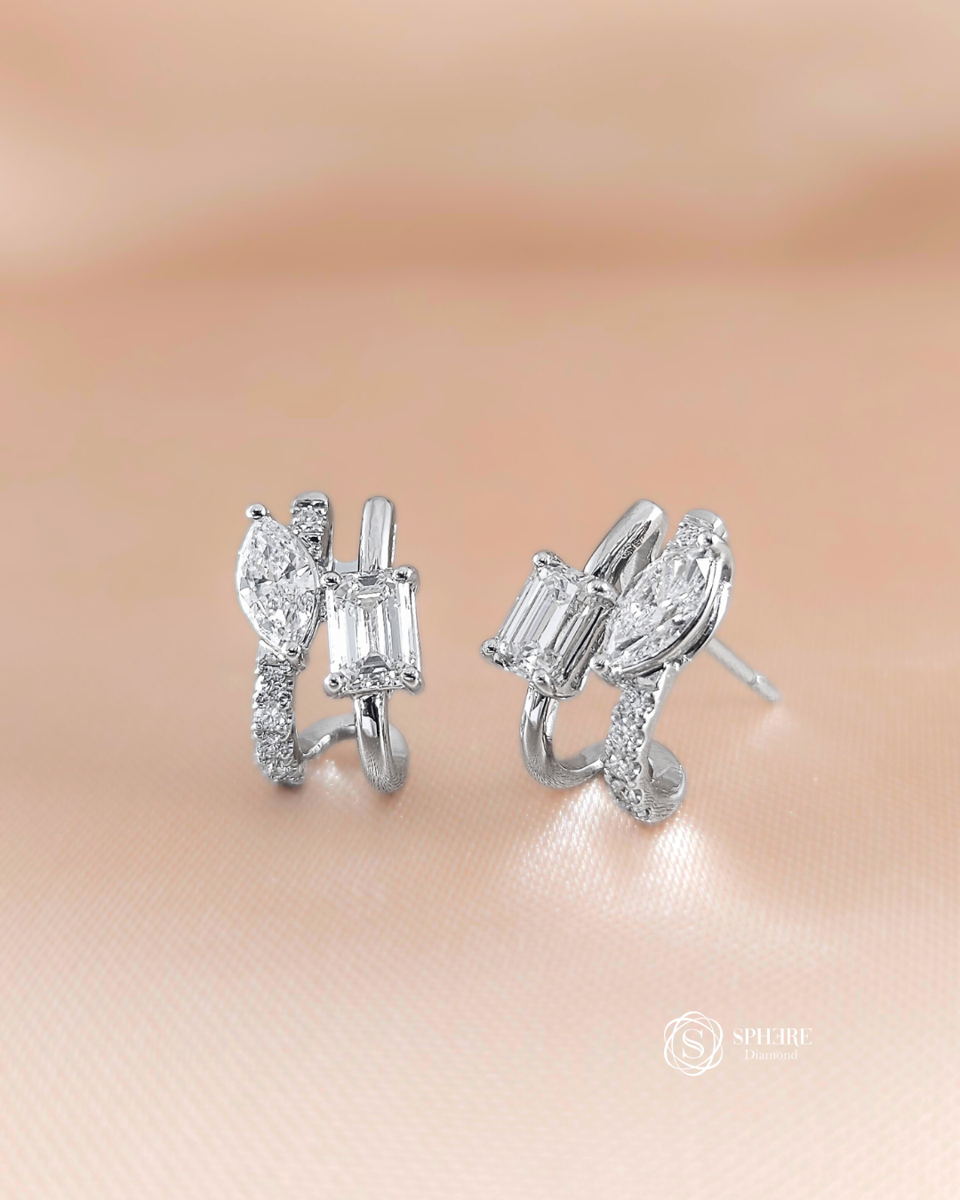 Marquise and emerald cut earring