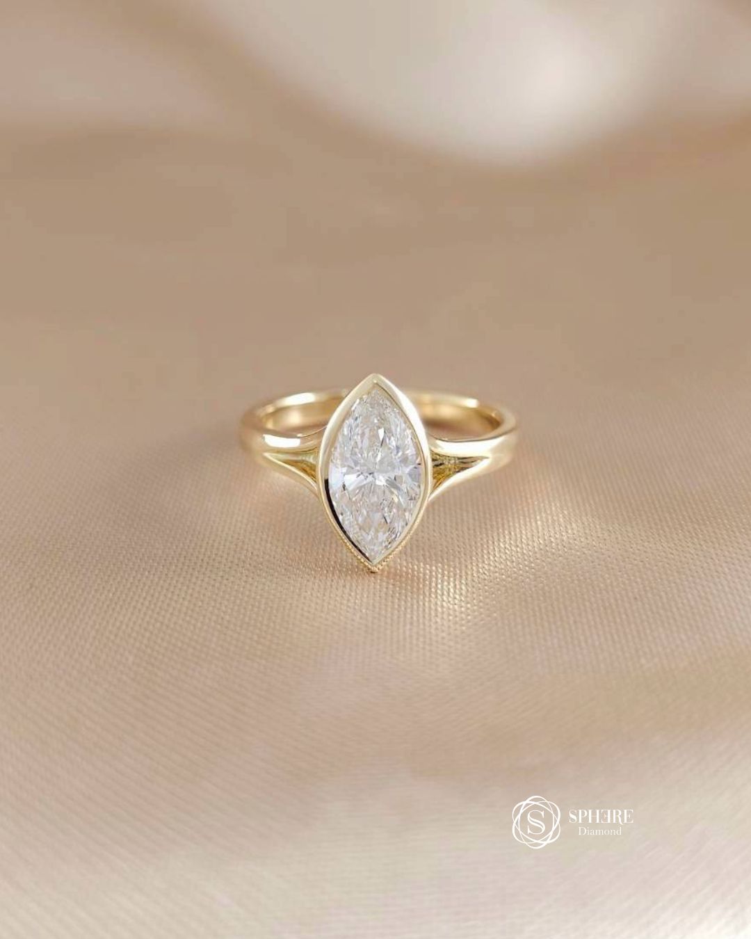 Marquise cut diamond in bezel setting
