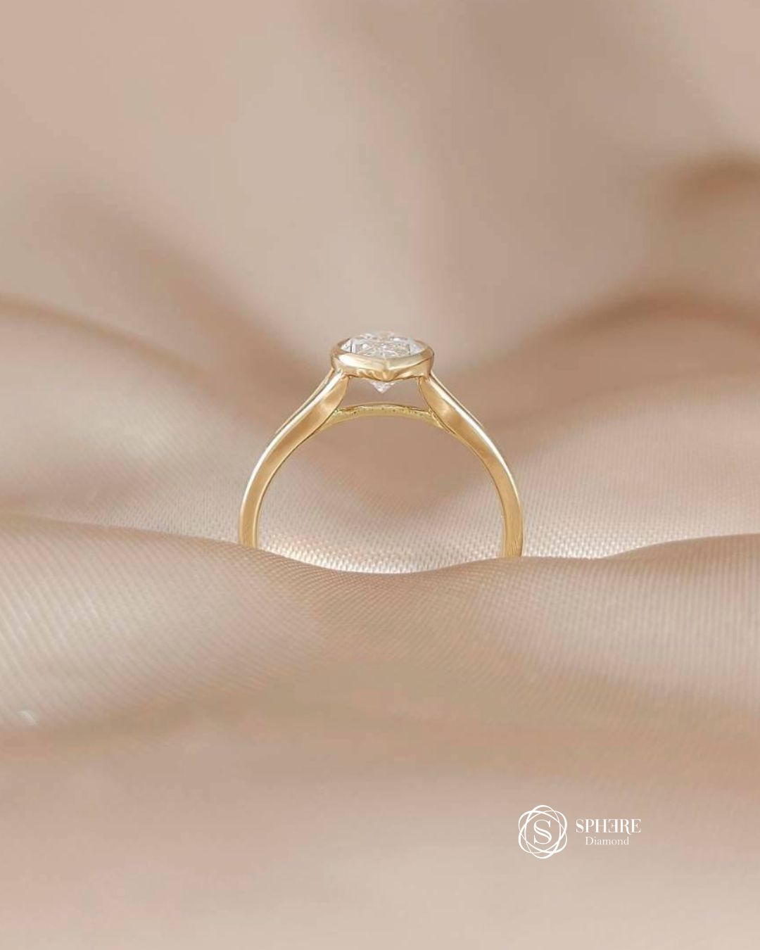 Marquise cut diamond in bezel setting