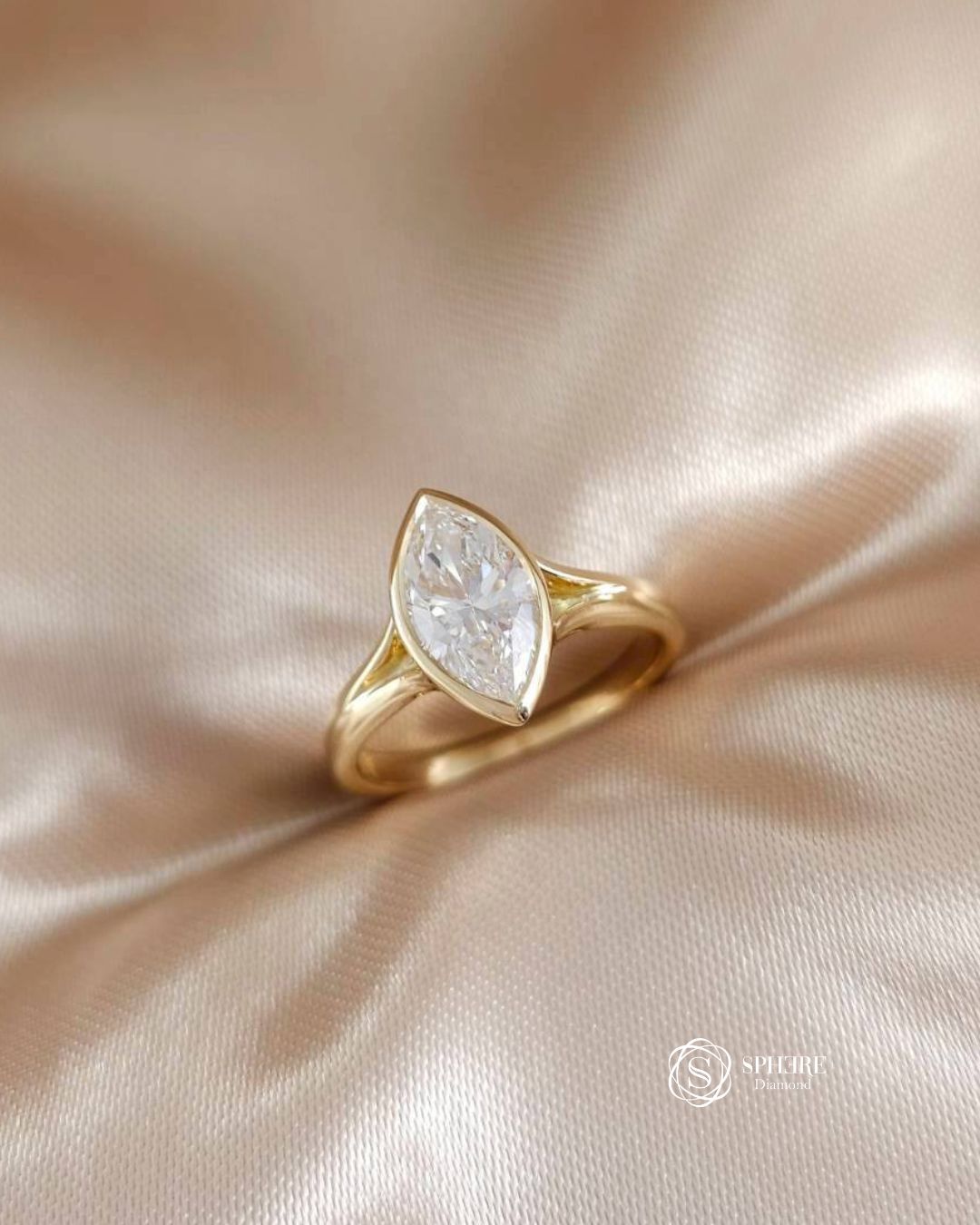 Marquise cut diamond in bezel setting