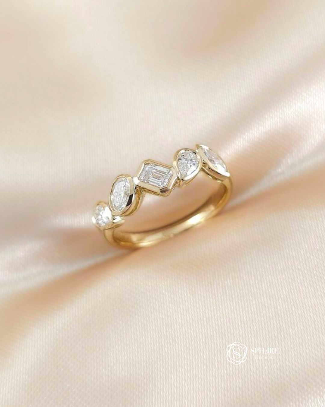 Mix Fancy Diamond Bezel Wedding Ring