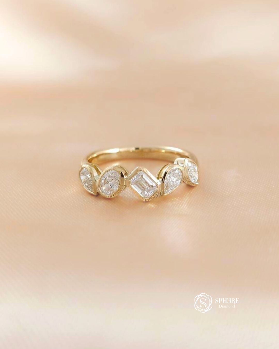 Mix Fancy Diamond Bezel Wedding Ring