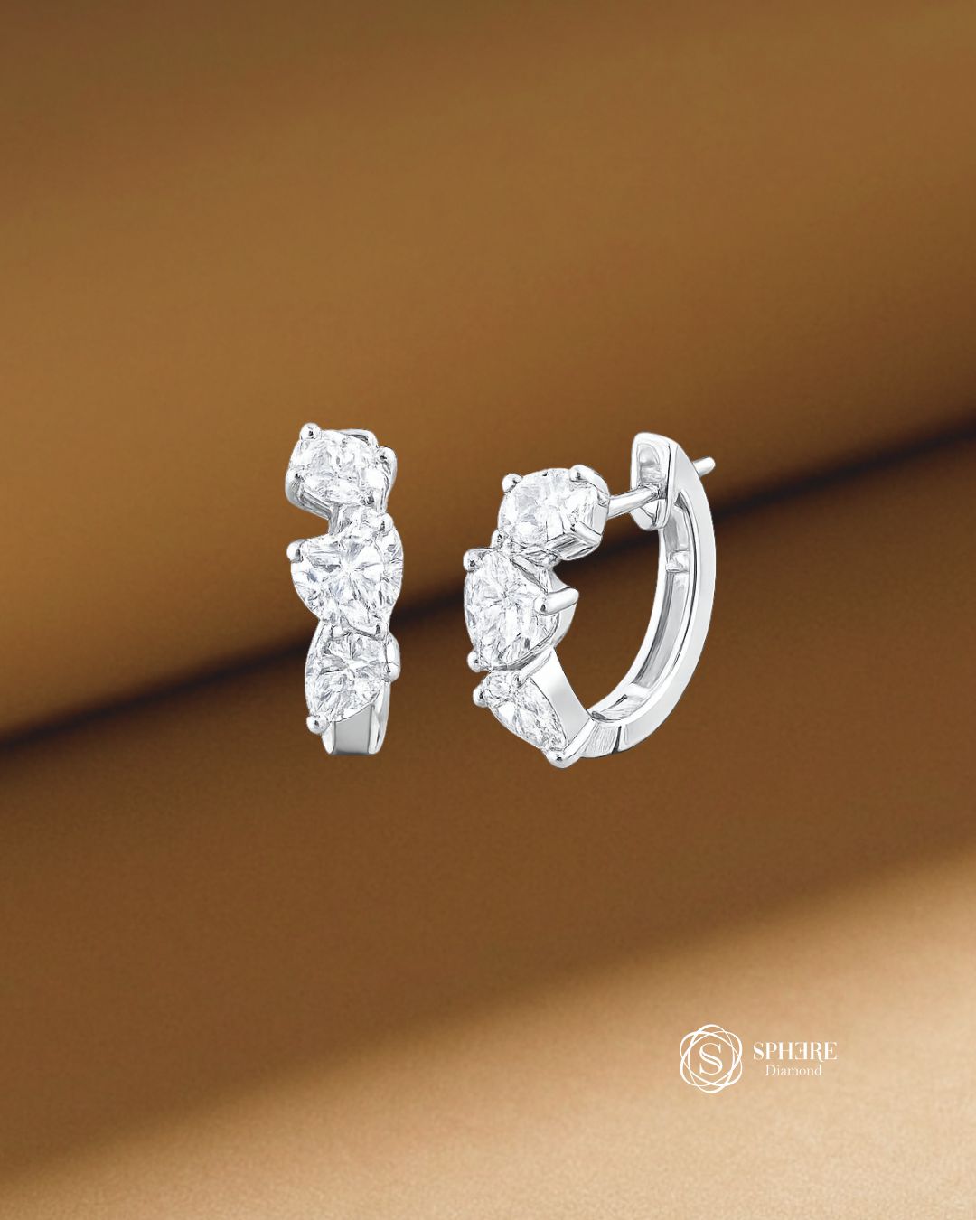 Mix_Fancy_lab grown Diamond_Hoop_Earring in white gold by Sphere diamond Bangkok Thailand