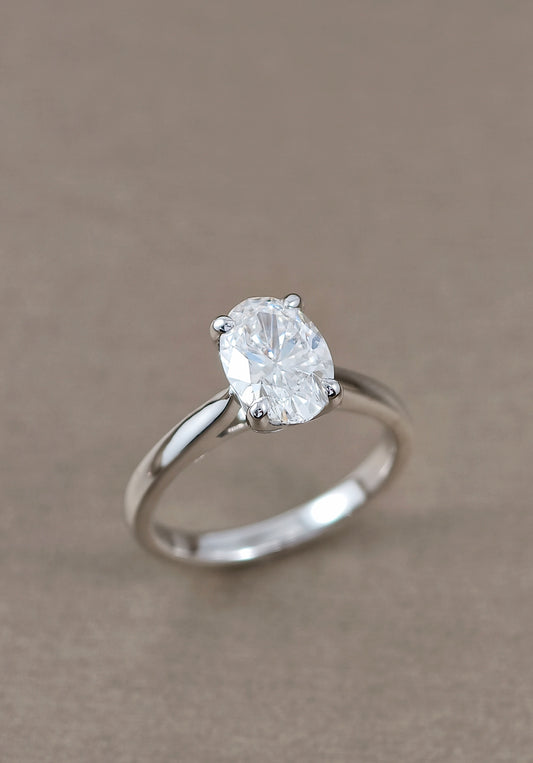 Oval solitaire V shape Cathedral lab grown diamond ring