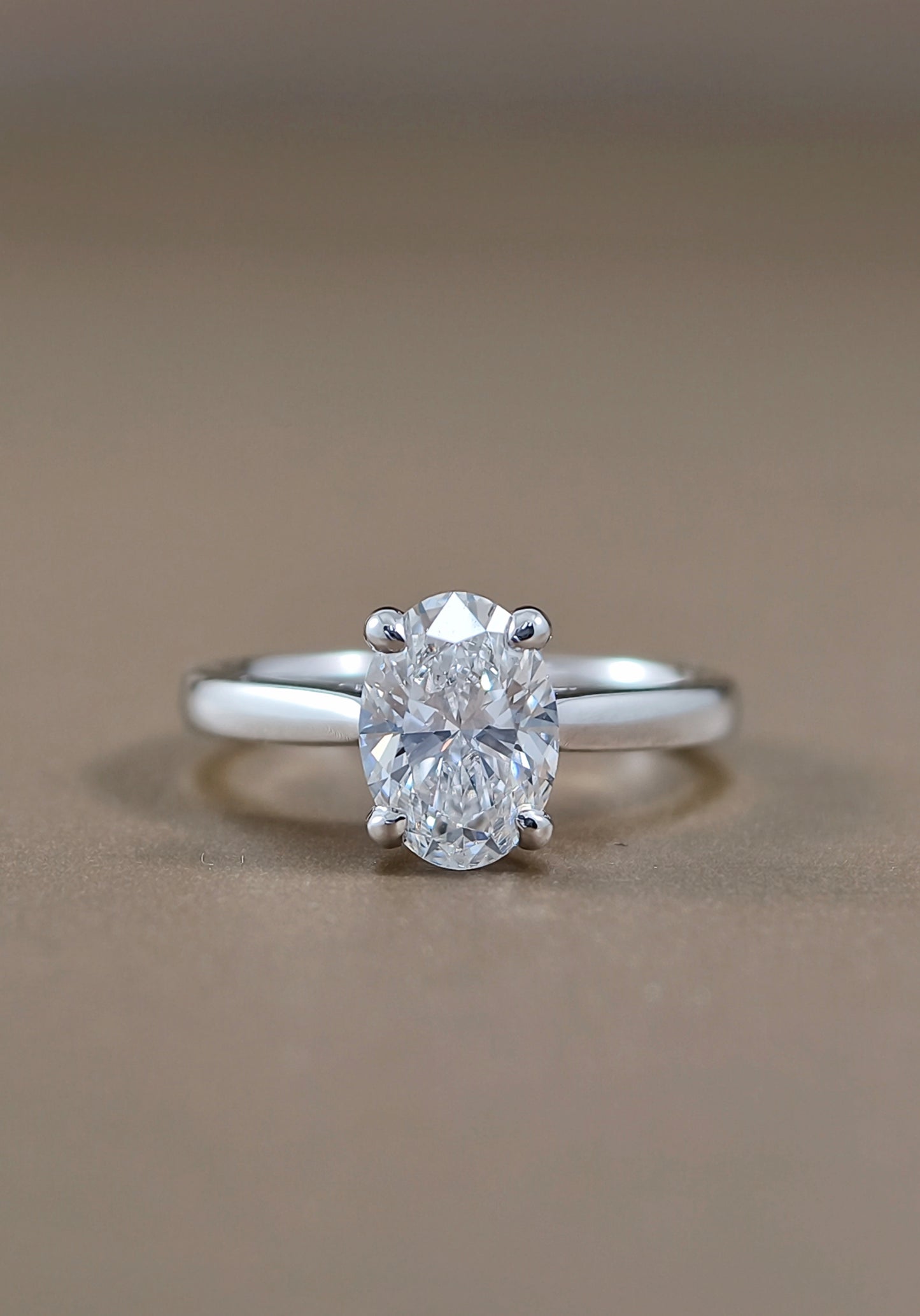 Oval solitaire V shape Cathedral lab grown diamond ring