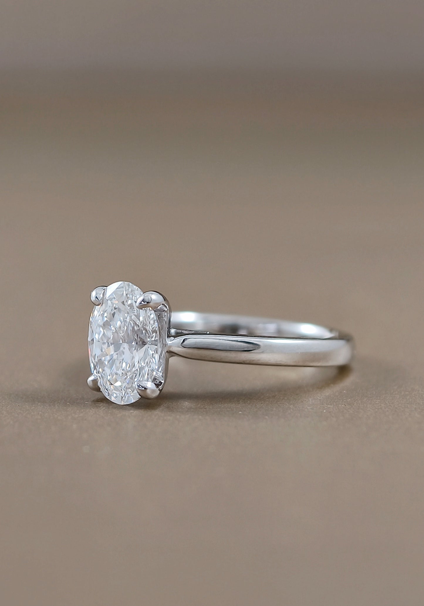 Oval solitaire V shape Cathedral lab grown diamond ring
