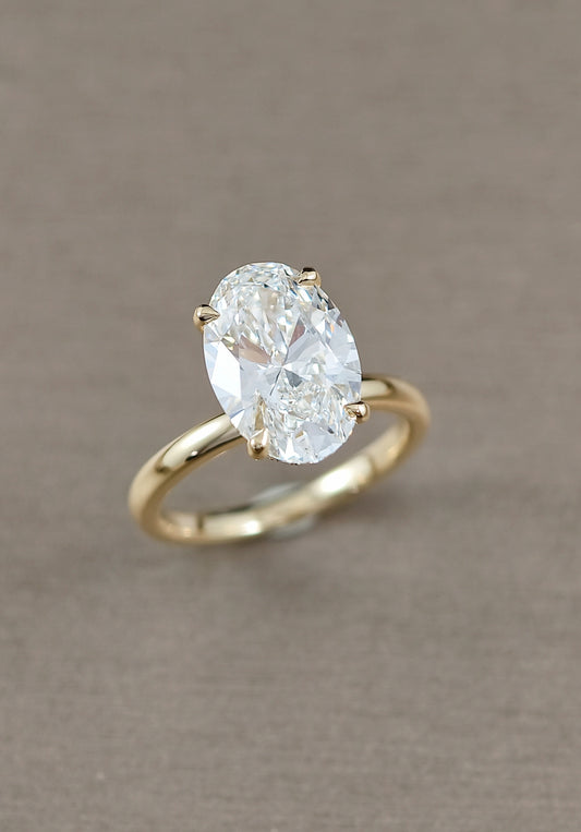 Oval solitaire Classic with hidden halo lab grown diamond engagement ring