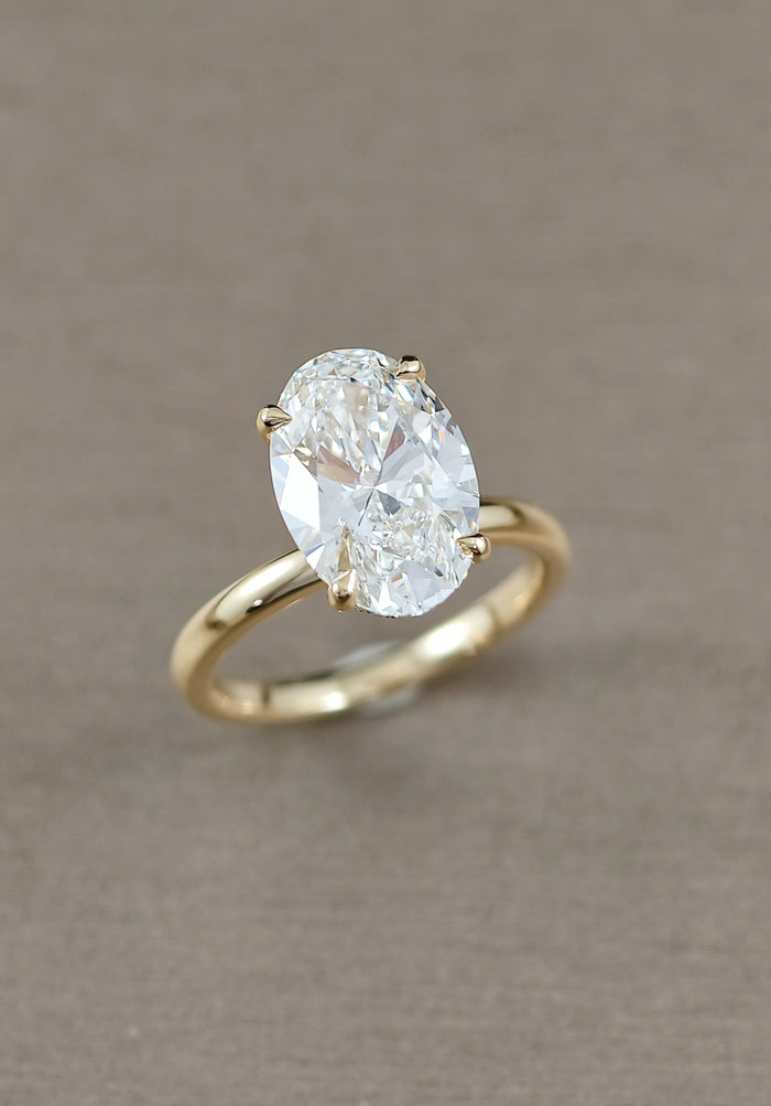 Oval solitaire Classic with hidden halo lab grown diamond engagement ring