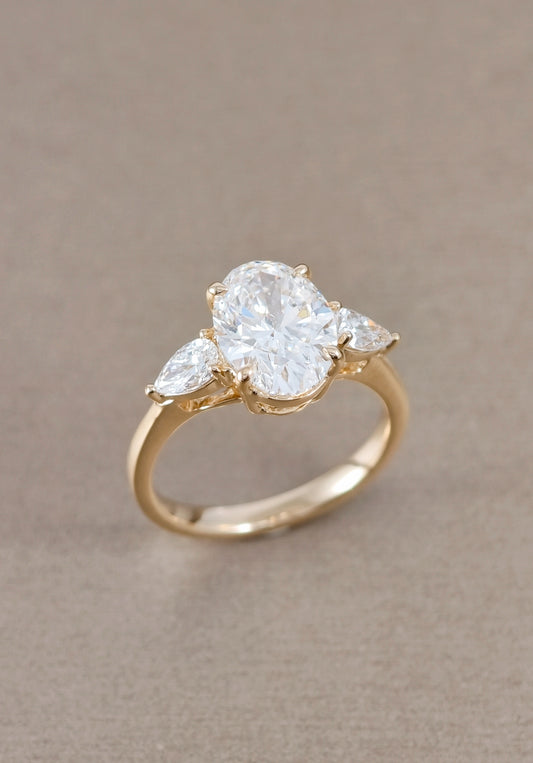 Three Stone Oval Lab Grown Diamond Engagement Ring in 18K White Gold