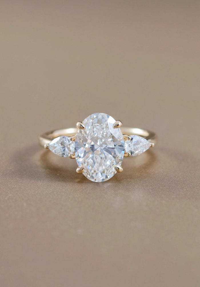Three Stone Oval Lab Grown Diamond Engagement Ring in 18K White Gold
