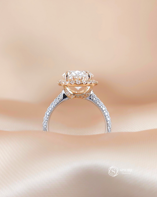 Oval Halo Diamond Ring With Three Side Pave Band
