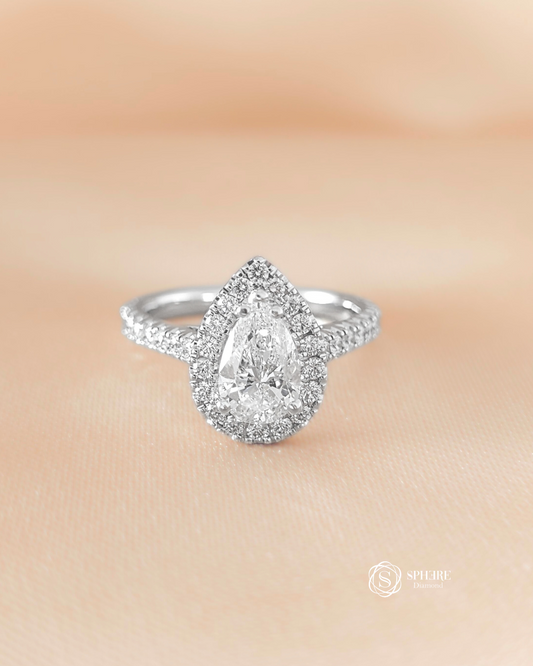 Pear Halo Diamond Ring With Pave Setting