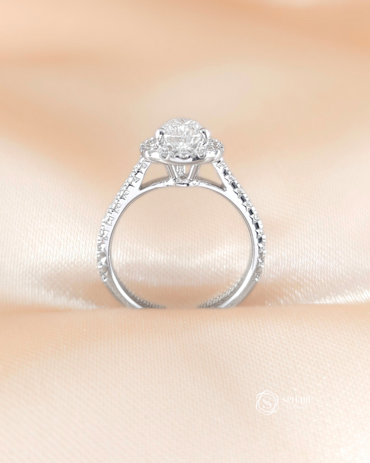 Pear Halo Diamond Ring With Pave Setting
