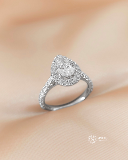 Pear Halo Diamond Ring With Pave Setting