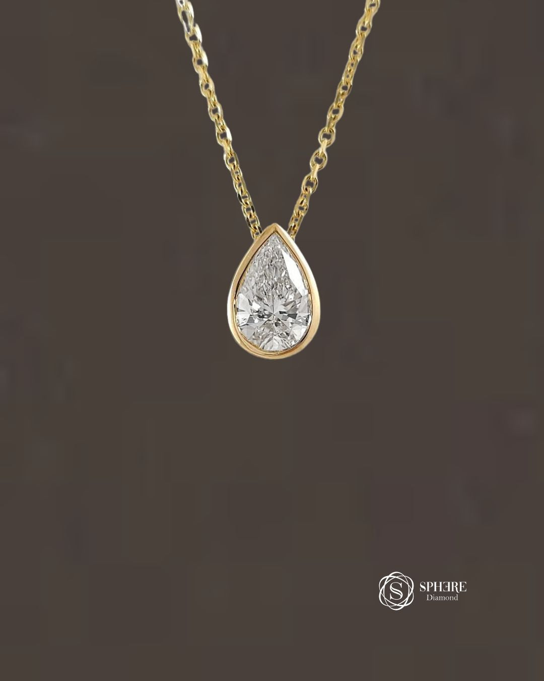 Pear cut Diamond Yellow Bezel Pendant Necklace